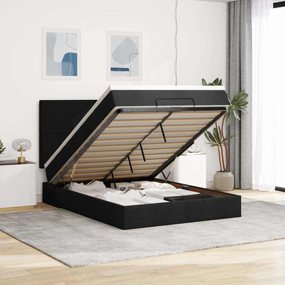 vidaXL Ottoman-Bett mit Matratze & LEDs Schwarz 140x200 cm Stoff