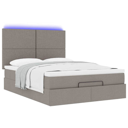 vidaXL Ottoman-Bett mit Matratze & LEDs Taupe 140x200 cm Stoff