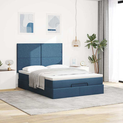 vidaXL Ottoman-Bett mit Matratze & LEDs Blau 140x200 cm Stoff