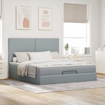 vidaXL Ottoman-Bett mit Matratze & LEDs Hellgrau 160x200 cm Stoff