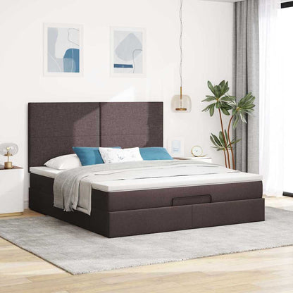 vidaXL Lit coffre avec matelas et LED, marron foncé 160 x 200 cm tissu