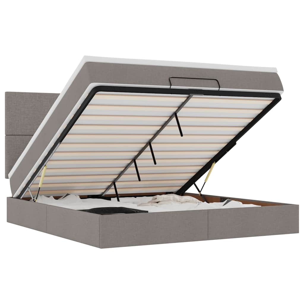 vidaXL Lit ottoman avec matelas et LED Taupe 160x200 cm Tissu