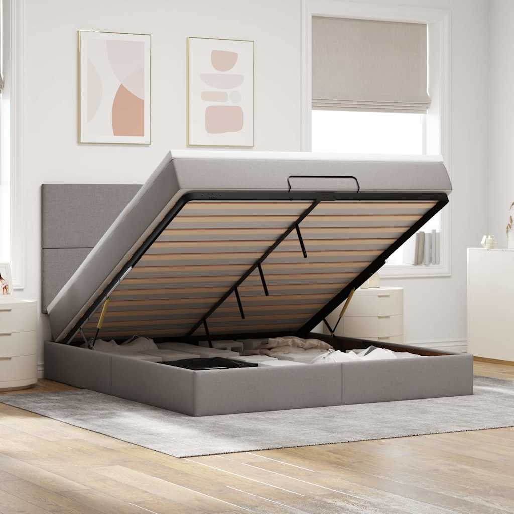 vidaXL Lit ottoman avec matelas et LED Taupe 160x200 cm Tissu
