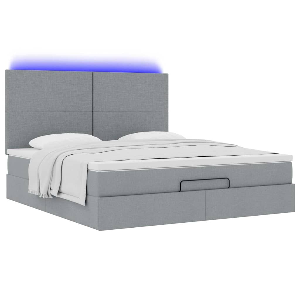 vidaXL Lit ottoman avec matelas et LED gris clair 180x200 cm tissu