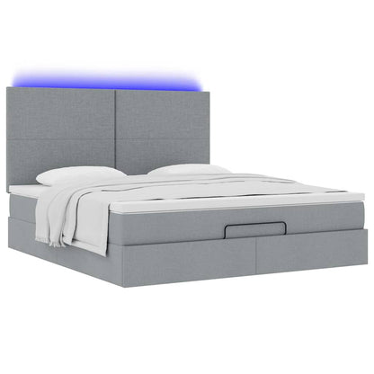 vidaXL Lit ottoman avec matelas et LED gris clair 180x200 cm tissu