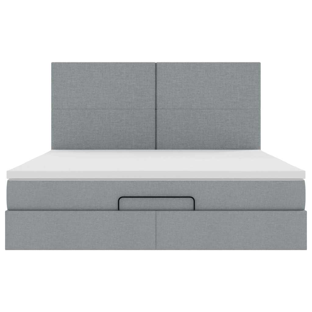 vidaXL Lit ottoman avec matelas et LED gris clair 180x200 cm tissu