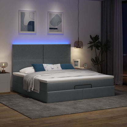 vidaXL Lit ottoman avec matelas et LED gris foncé 180x200 cm Tissu