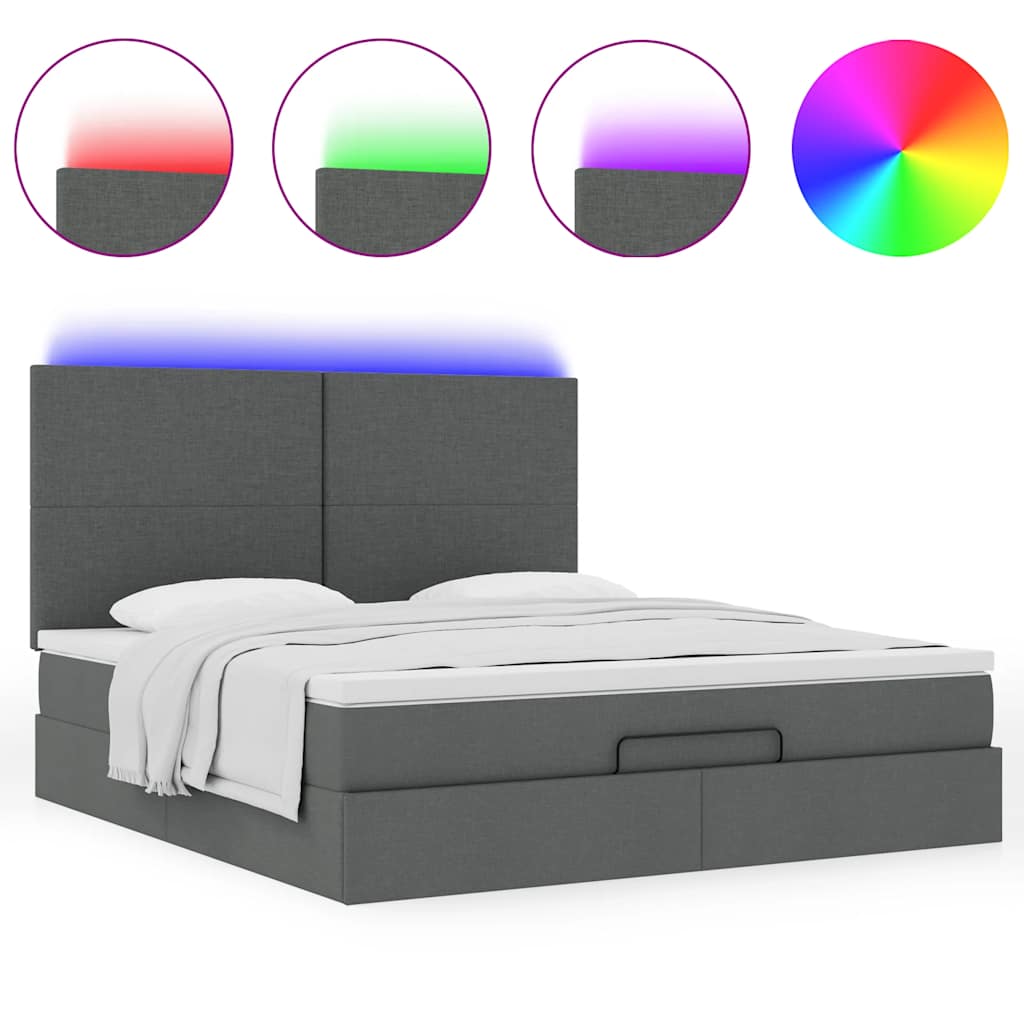 vidaXL Lit ottoman avec matelas et LED gris foncé 180x200 cm Tissu