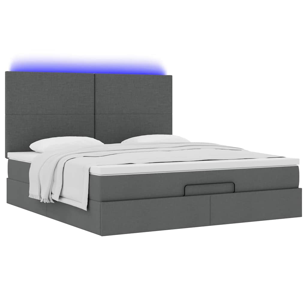 vidaXL Lit ottoman avec matelas et LED gris foncé 180x200 cm Tissu