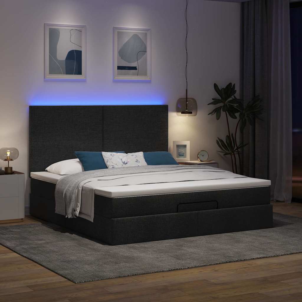 vidaXL Lit ottoman avec matelas et LED Noir Tissu 180x200 cm
