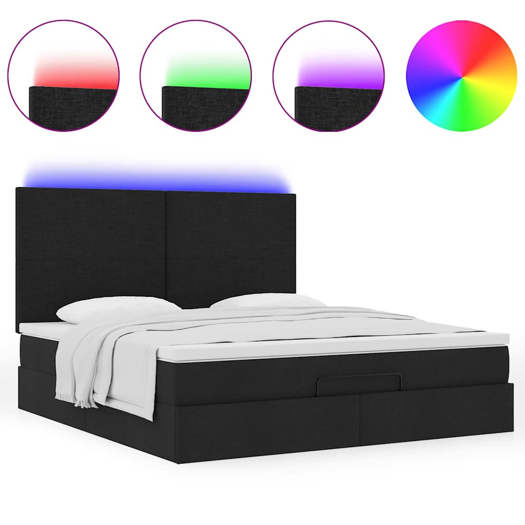 vidaXL Lit ottoman avec matelas et LED Noir Tissu 180x200 cm