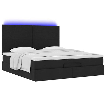 vidaXL Lit ottoman avec matelas et LED Noir Tissu 180x200 cm
