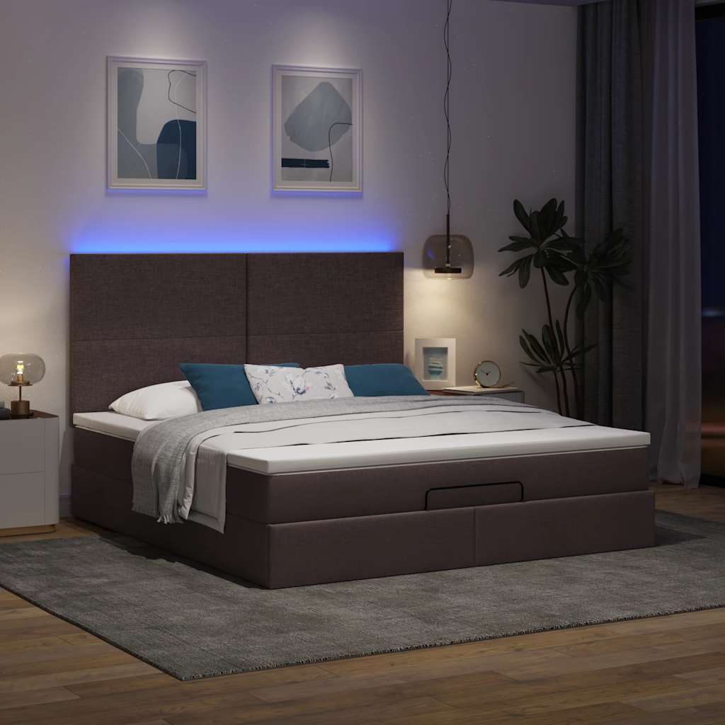 vidaXL Ottoman-Bett mit Matratze & LEDs Dunkelbraun 180x200 cm Stoff