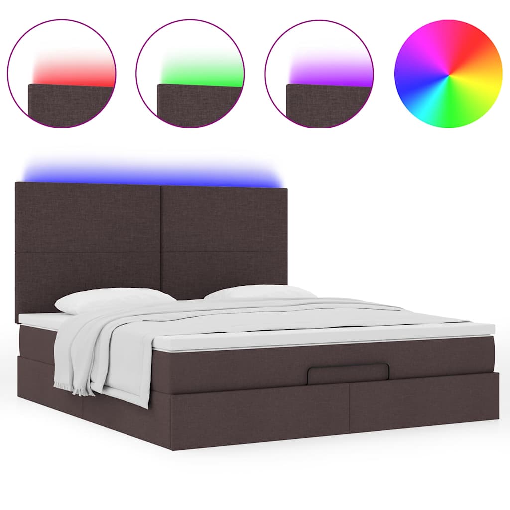 vidaXL Ottoman-Bett mit Matratze & LEDs Dunkelbraun 180x200 cm Stoff