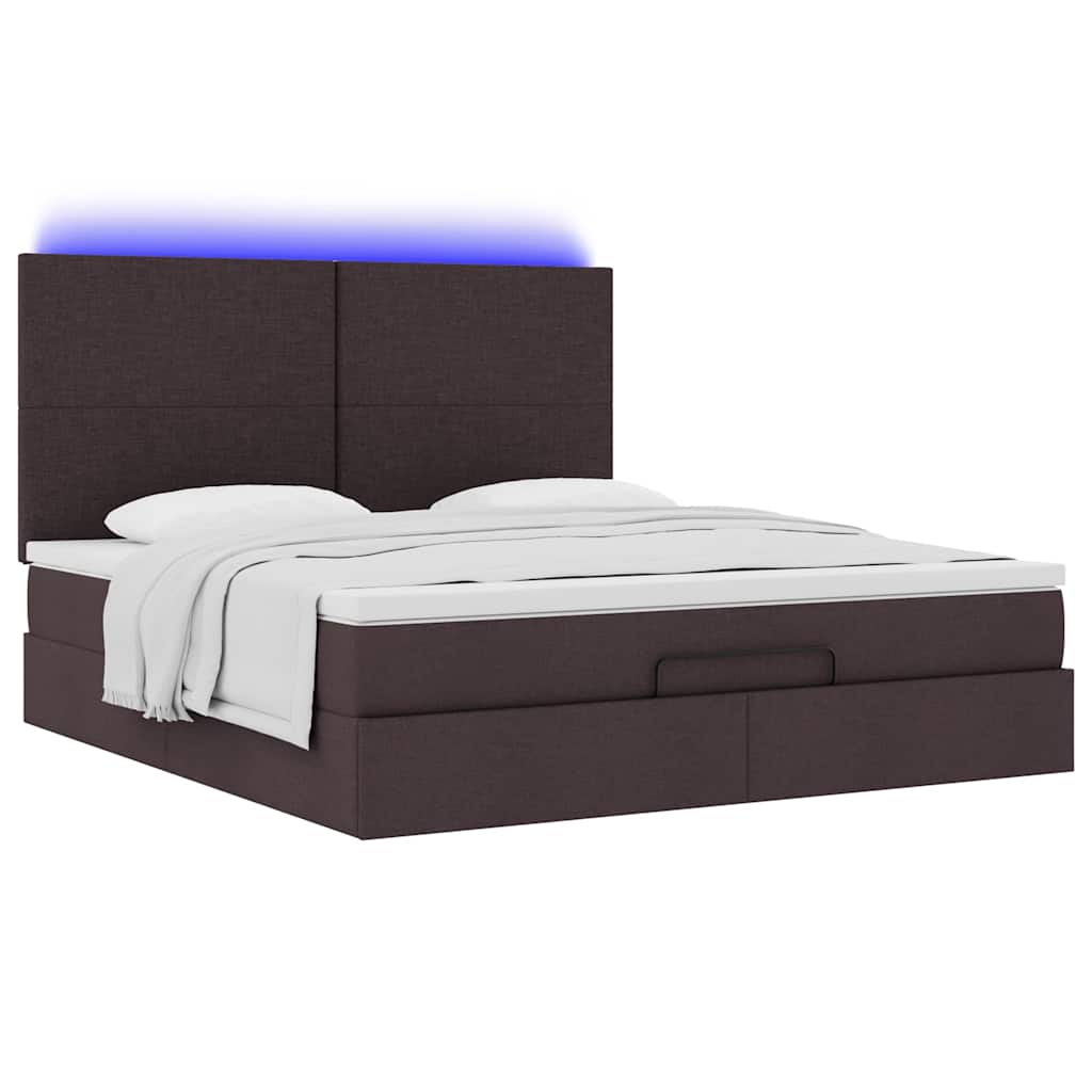 vidaXL Ottoman-Bett mit Matratze & LEDs Dunkelbraun 180x200 cm Stoff