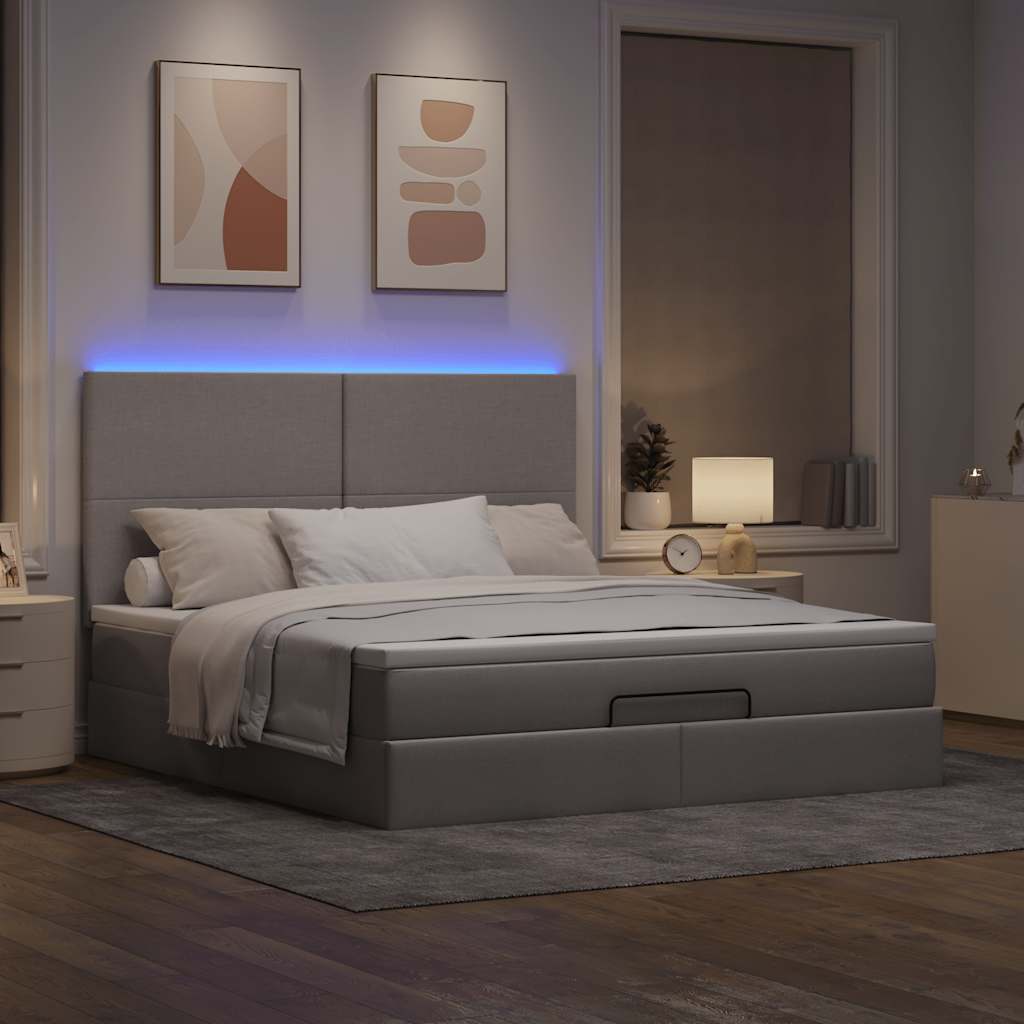 vidaXL Ottoman-Bett mit Matratze & LEDs Taupe 180x200 cm Stoff