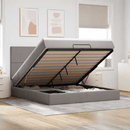 vidaXL Ottoman-Bett mit Matratze & LEDs Taupe 180x200 cm Stoff