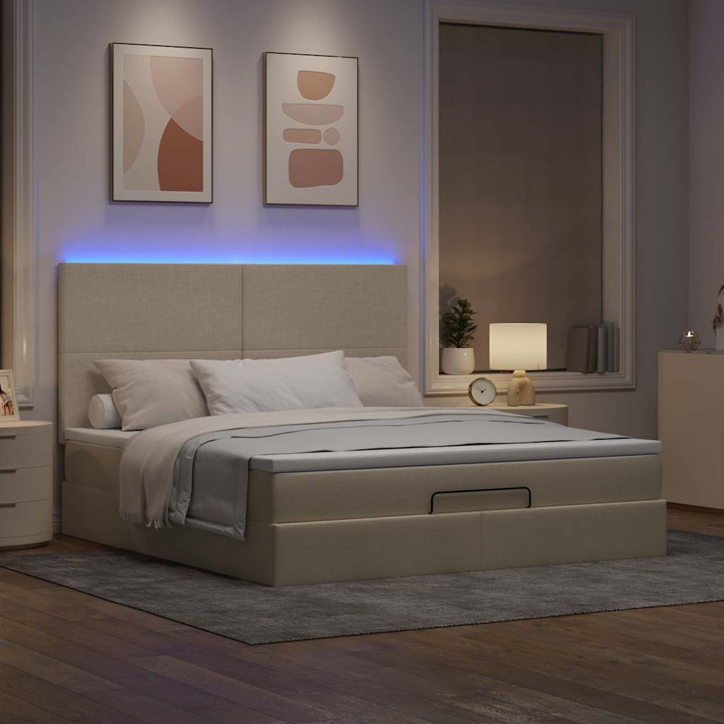 Ottoman-Bett mit Matratze & LEDs Creme 180x200 cm Stoff