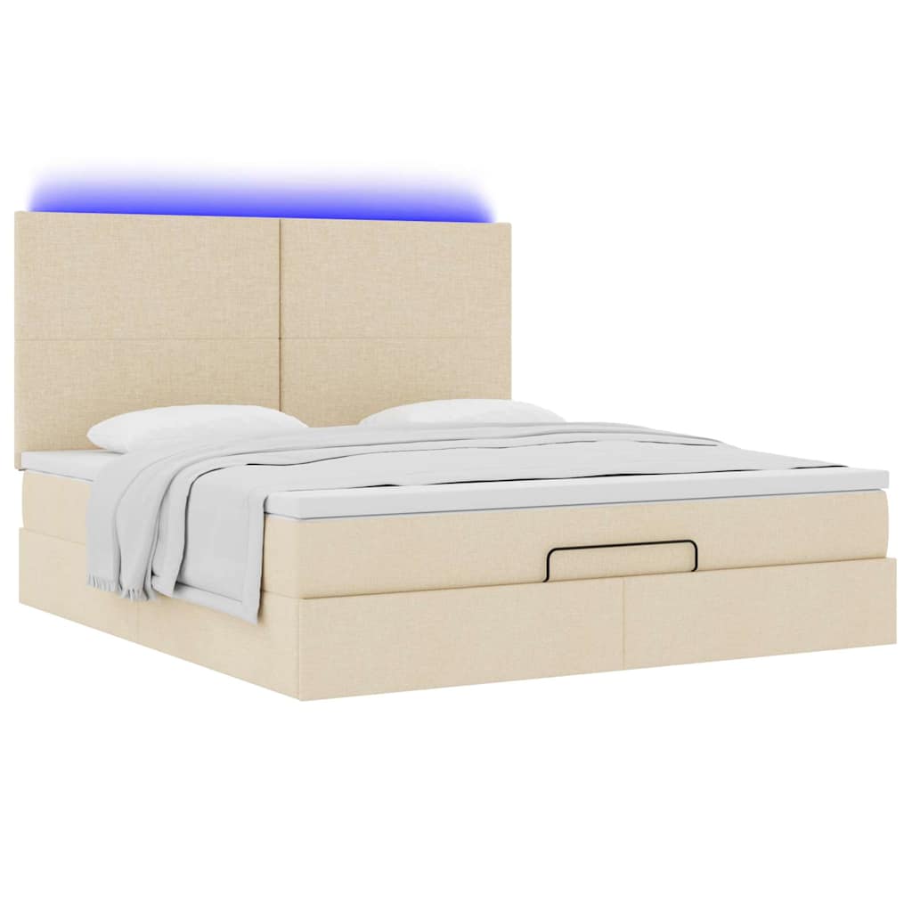 Ottoman-Bett mit Matratze & LEDs Creme 180x200 cm Stoff