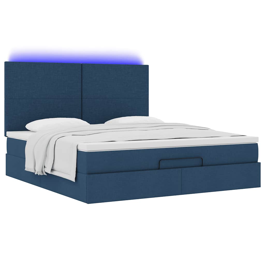 vidaXL Ottoman-Bett mit Matratze & LEDs Blau 180x200 cm Stoff