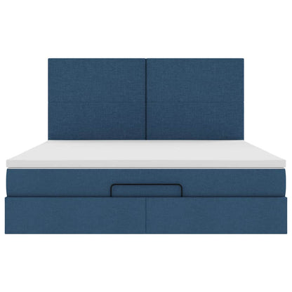 vidaXL Ottoman-Bett mit Matratze & LEDs Blau 180x200 cm Stoff