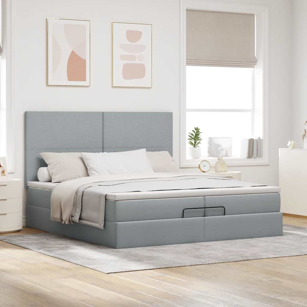 vidaXL Ottoman-Bett mit Matratzen & LEDs Hellgrau 200x200 cm Stoff