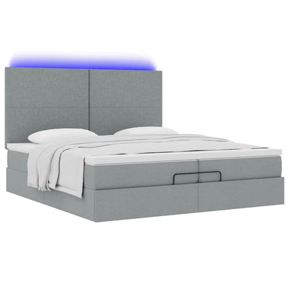Ottoman-Bett mit Matratzen & LEDs Hellgrau 200x200 cm Stoff