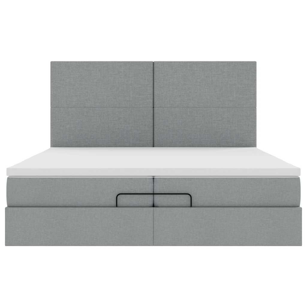 Ottoman-Bett mit Matratzen & LEDs Hellgrau 200x200 cm Stoff