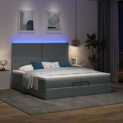 Ottoman-Bett mit Matratzen & LEDs Dunkelgrau 200x200 cm Stoff
