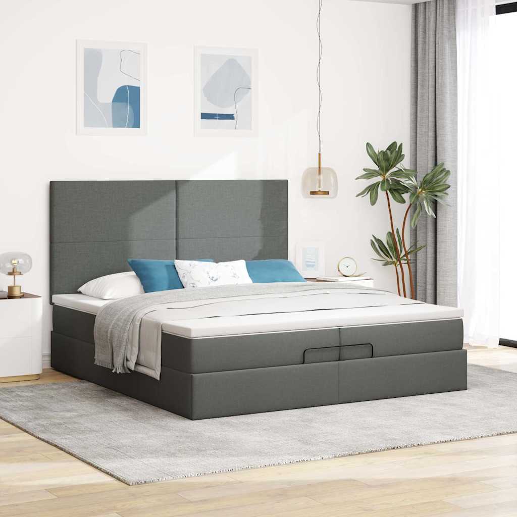 vidaXL Ottoman-Bett mit Matratzen & LEDs Dunkelgrau 200x200 cm Stoff