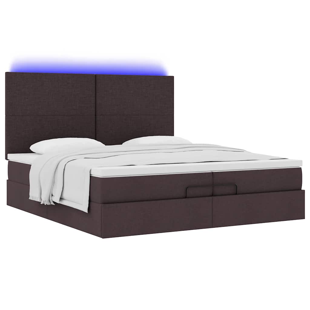 Ottoman-Bett mit Matratzen & LEDs Dunkelbraun 200x200 cm Stoff