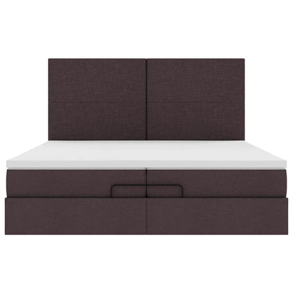 Ottoman-Bett mit Matratzen & LEDs Dunkelbraun 200x200 cm Stoff