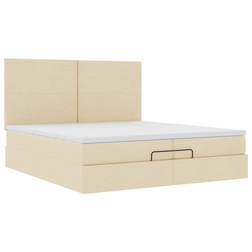 vidaXL Ottoman-Bett mit Matratzen & LEDs Creme 200x200 cm Stoff