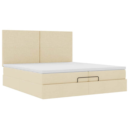 vidaXL Ottoman-Bett mit Matratzen & LEDs Creme 200x200 cm Stoff
