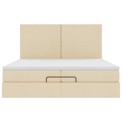 vidaXL Ottoman-Bett mit Matratzen & LEDs Creme 200x200 cm Stoff