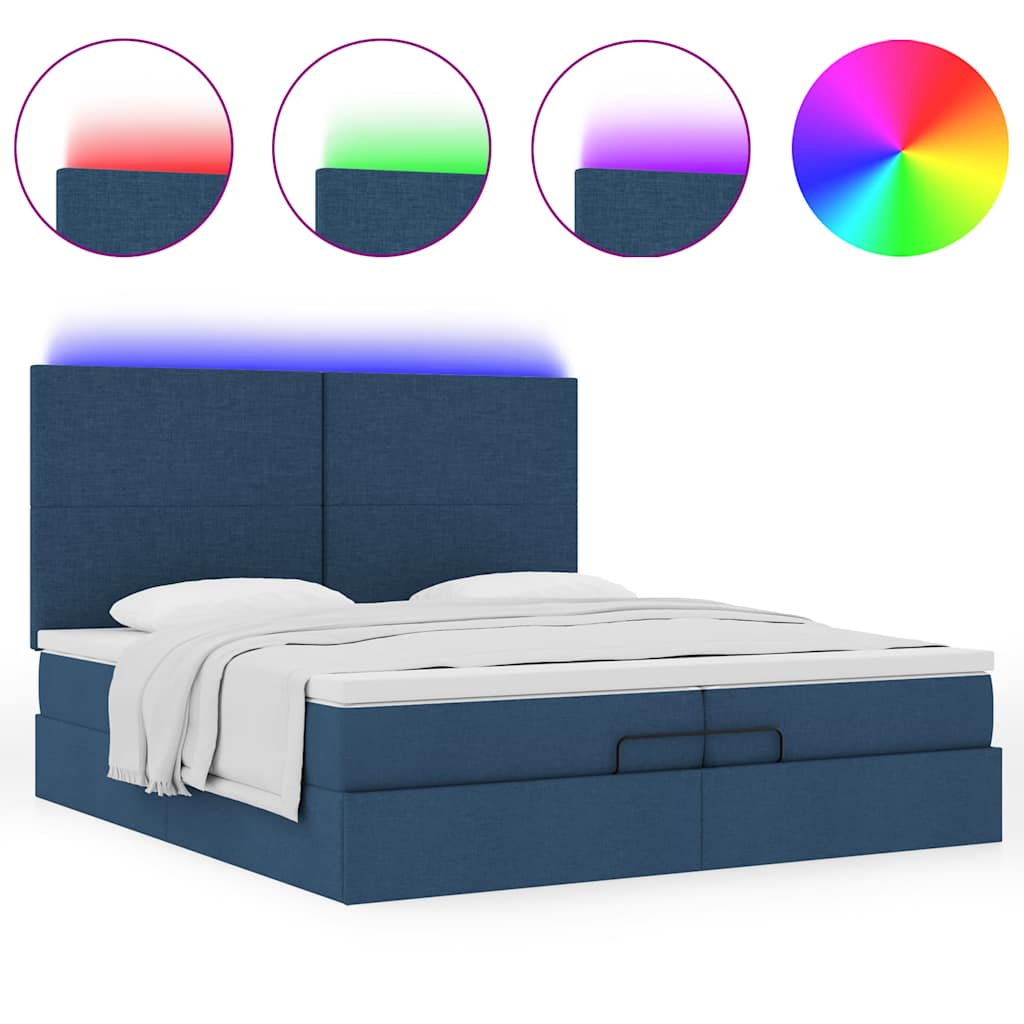 Ottoman-Bett mit Matratzen & LEDs Blau 200x200 cm Stoff