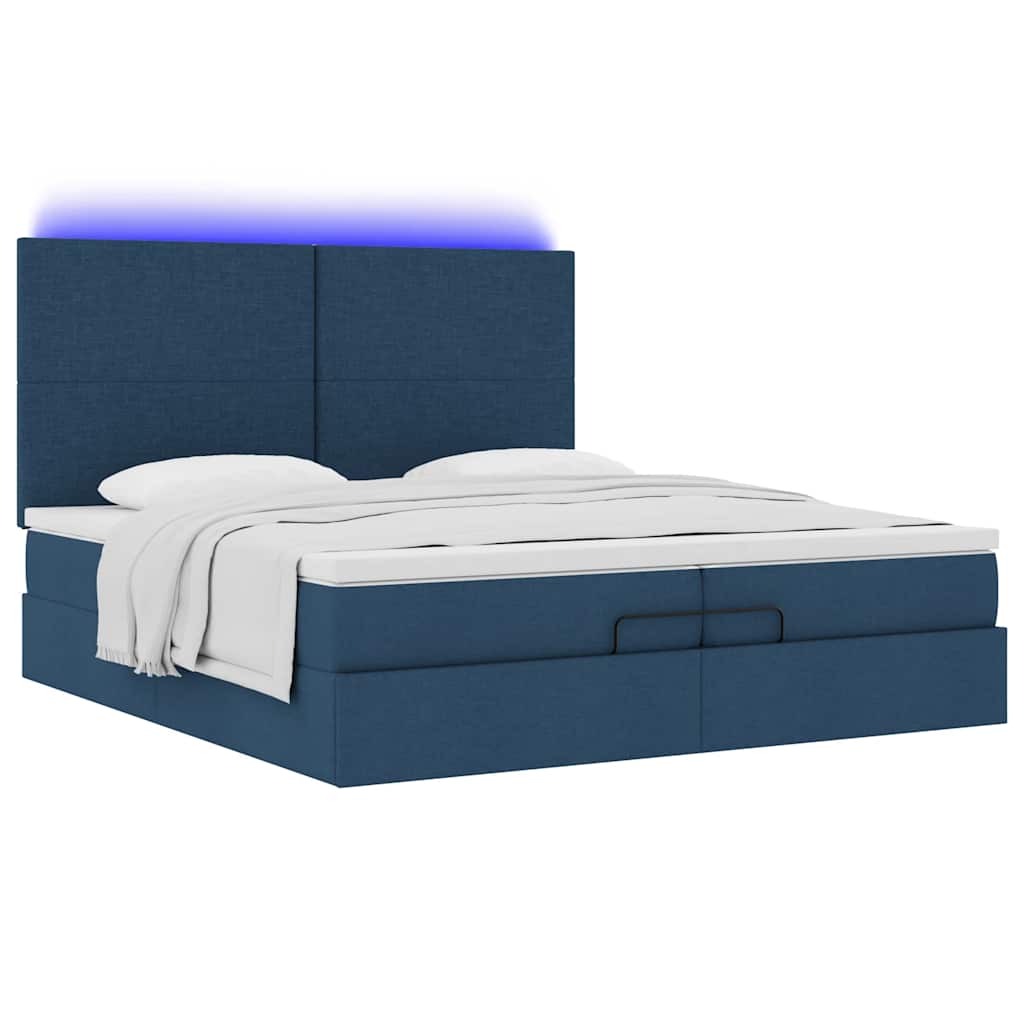 Ottoman-Bett mit Matratzen & LEDs Blau 200x200 cm Stoff