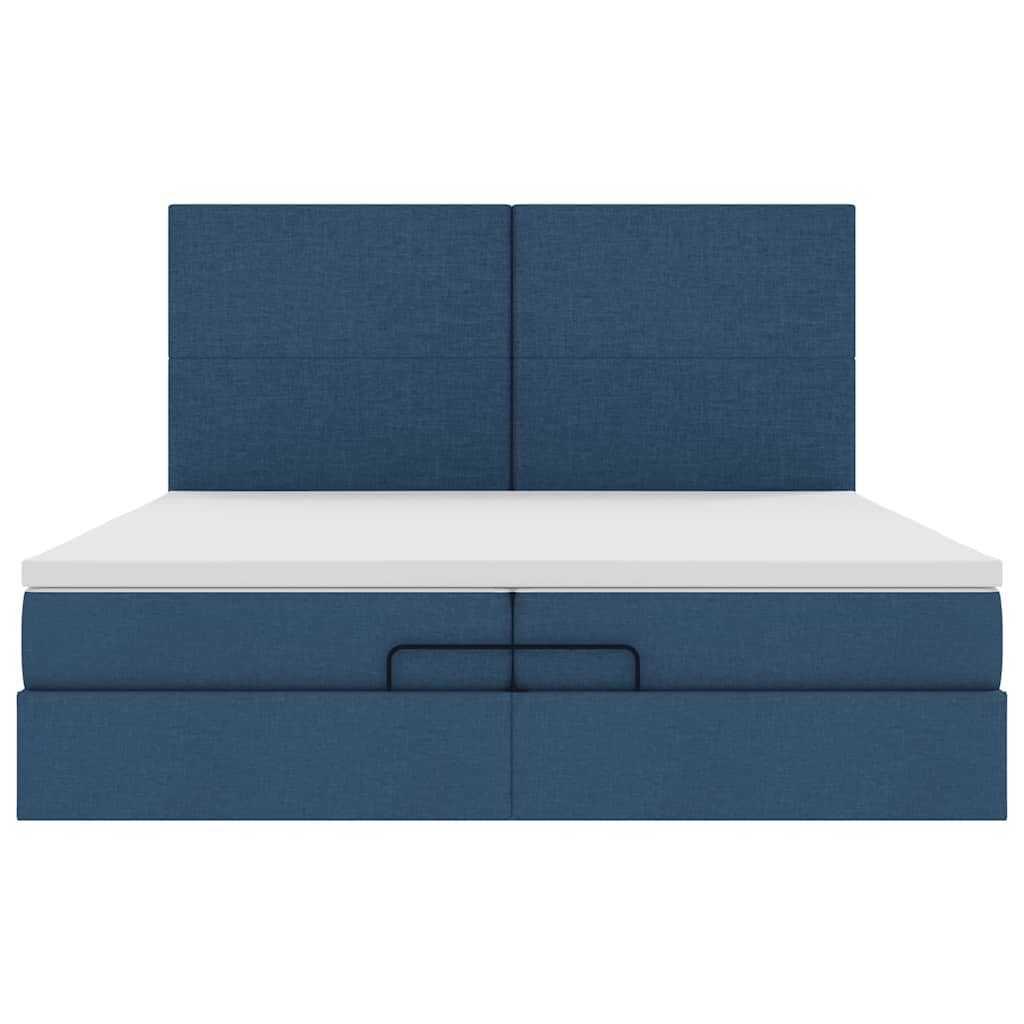 Ottoman-Bett mit Matratzen & LEDs Blau 200x200 cm Stoff