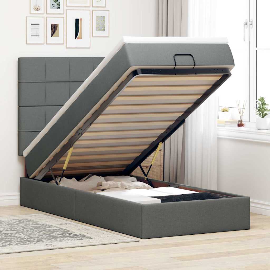 vidaXL Lit Ottomane avec matelas et LED Gris foncé 80x200 cm Tissu
