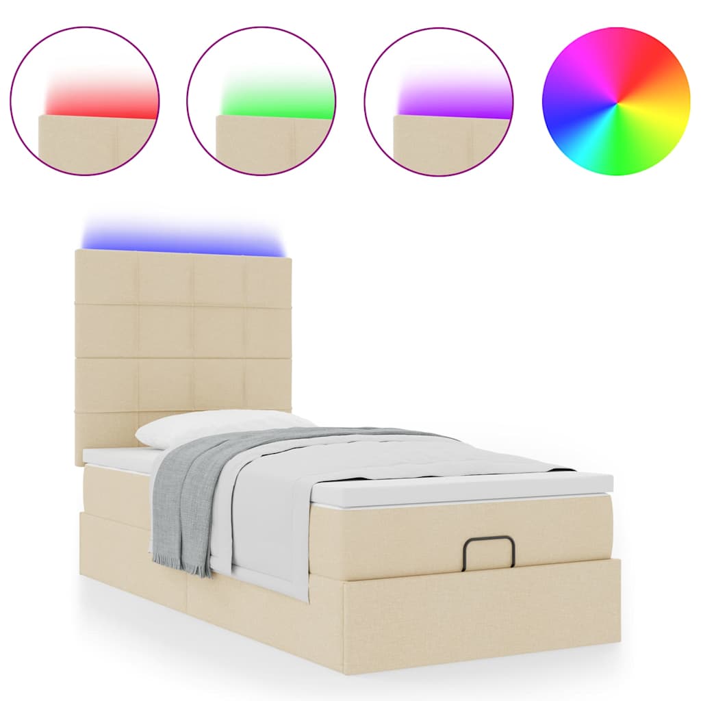 vidaXL Ottoman-Bett mit Matratze & LEDs Creme 80x200 cm Stoff