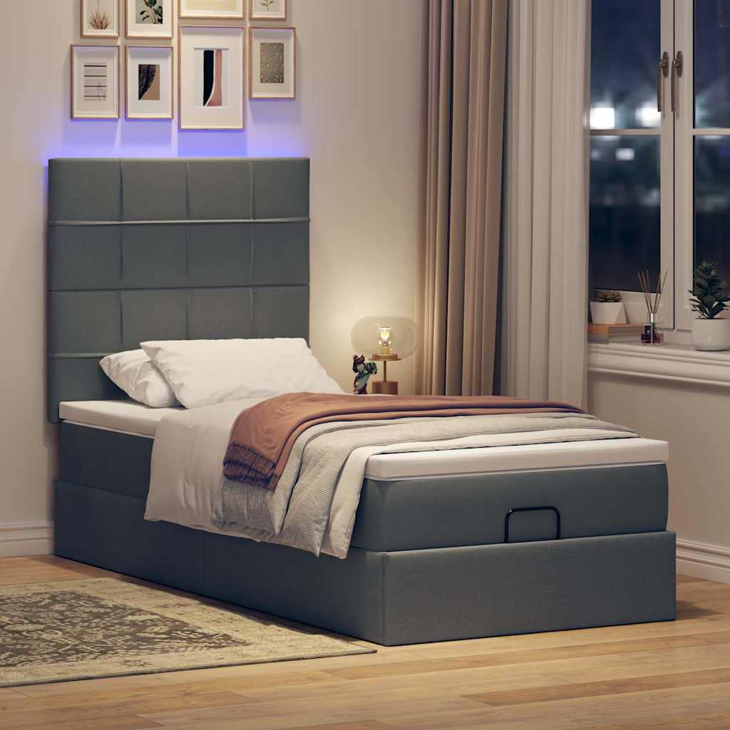 vidaXL Lit de repos avec matelas et LED Gris foncé 90x190 cm Tissu