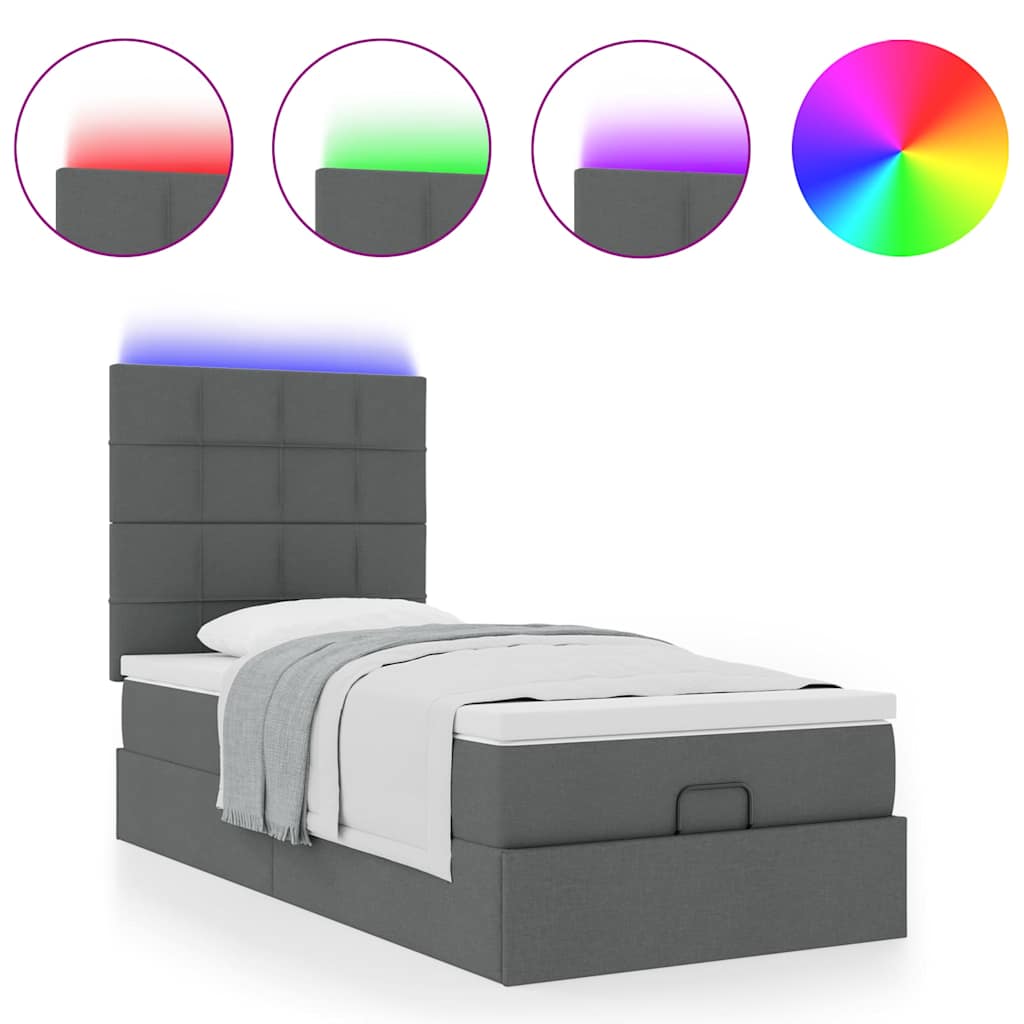 vidaXL Lit de repos avec matelas et LED Gris foncé 90x190 cm Tissu