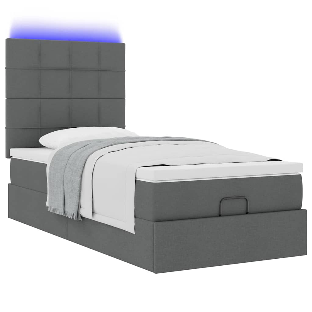 vidaXL Lit de repos avec matelas et LED Gris foncé 90x190 cm Tissu
