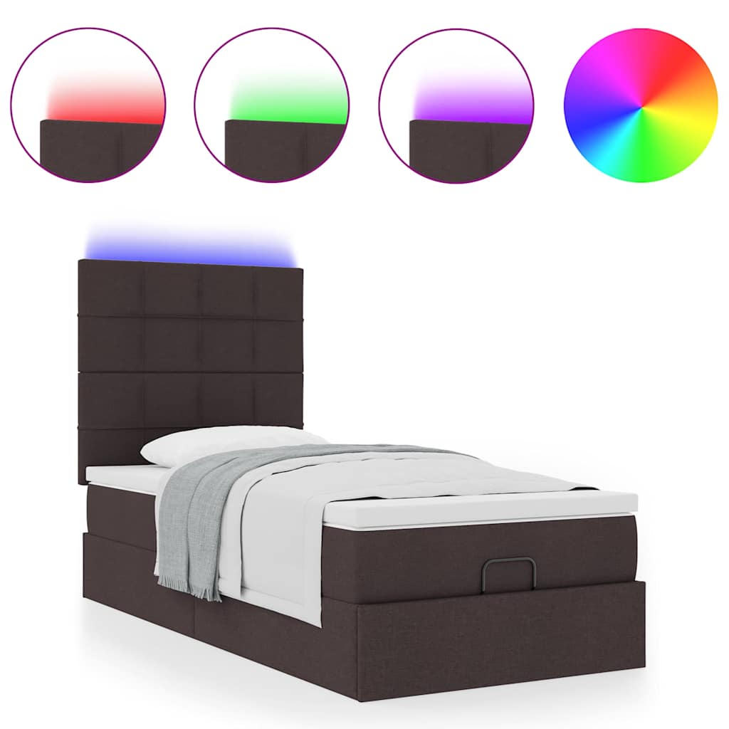 vidaXL Ottoman-Bett mit Matratze & LEDs Dunkelbraun 90x190 cm Stoff