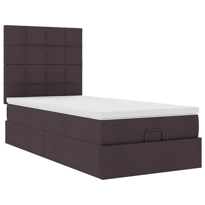 vidaXL Ottoman-Bett mit Matratze & LEDs Dunkelbraun 90x190 cm Stoff