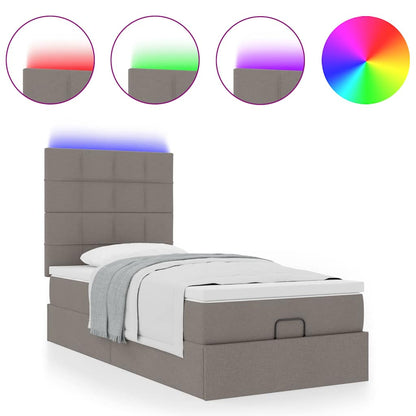 vidaXL Ottoman-Bett mit Matratze & LEDs Taupe 90x190 cm Stoff