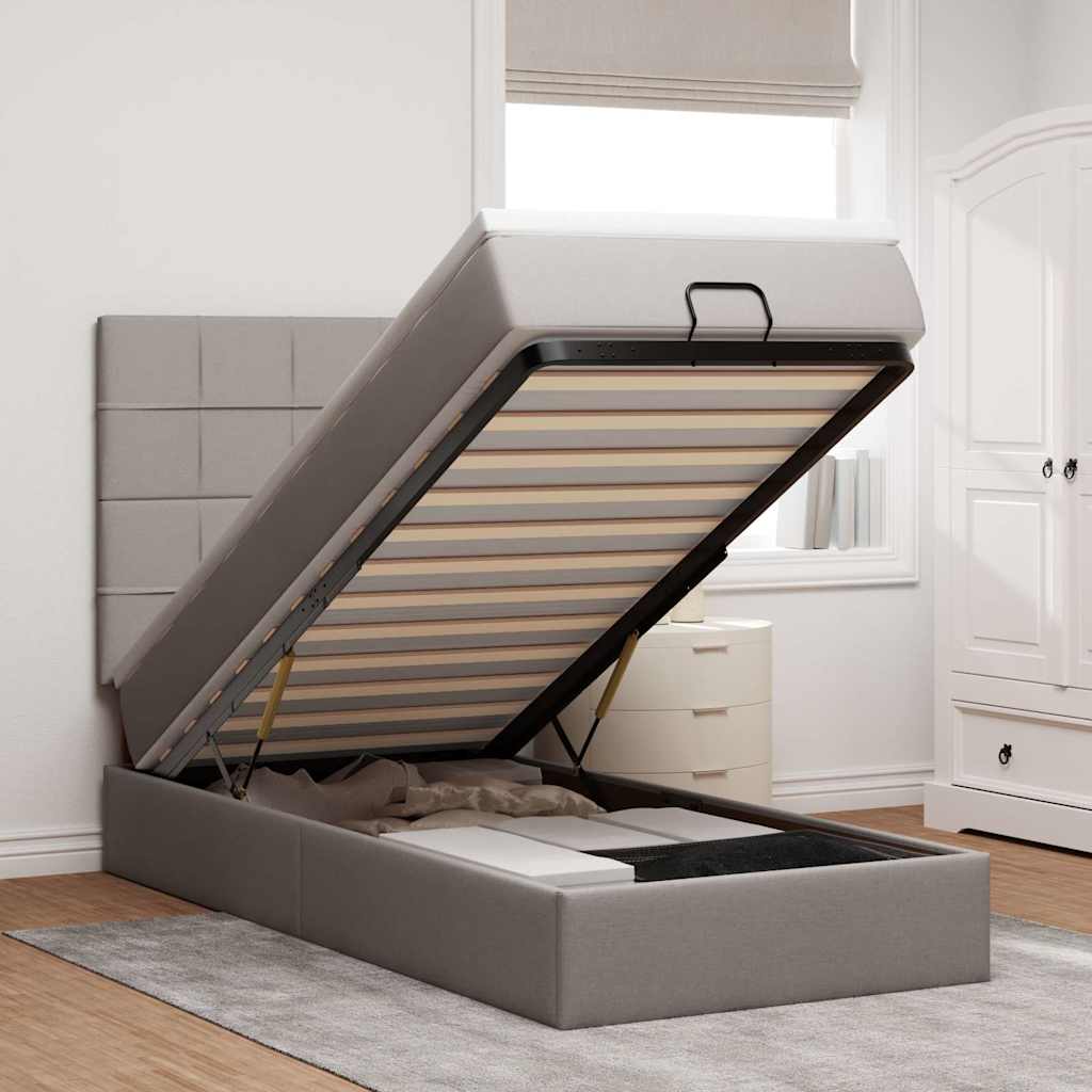 vidaXL Ottoman-Bett mit Matratze & LEDs Taupe 90x190 cm Stoff