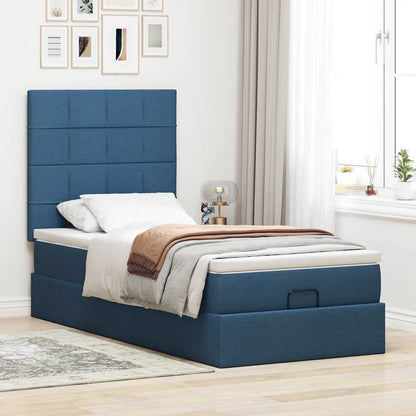 vidaXL Ottoman-Bett mit Matratze & LEDs Blau 90x190 cm Stoff
