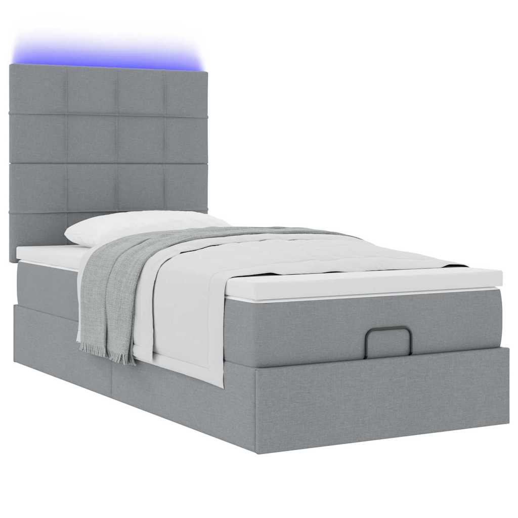vidaXL Lit ottoman avec matelas et LED gris clair 90x200 cm tissu