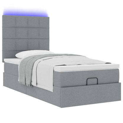 vidaXL Lit ottoman avec matelas et LED gris clair 90x200 cm tissu